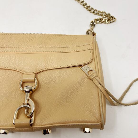 Rebecca Minkoff Nude Cream Mini Mac Crossbody Bag Chainlink Leather Zip Closure - Picture 6 of 16